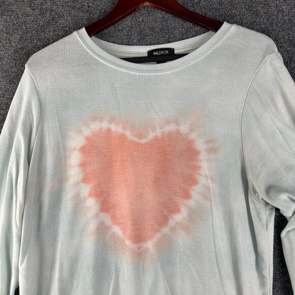 Wildfox Sweatshirt Womens Medium Fleece Rib Hem Cuffs Pullover Blue Heart - Picture 3 of 7